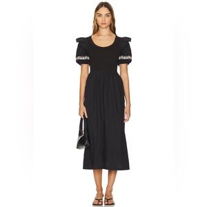 Cleobella Selma Midi Dress Black Puff Sleeve Dress